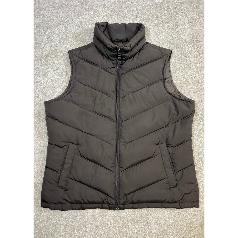 Lands End Women's Large Puffer Vest Brown Quilted‎ Insulated Full Zip 80% Down